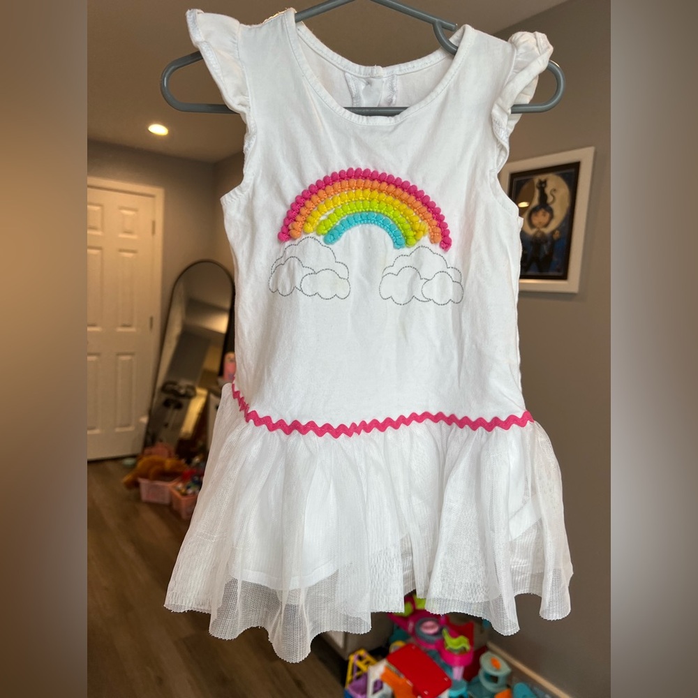 Good Lad Toddler Girls Rainbow Pom Pom Tulle Tunic Dress Size 2T GUC